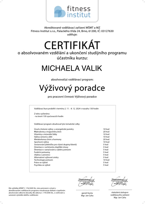 Food Intolerance Certificate