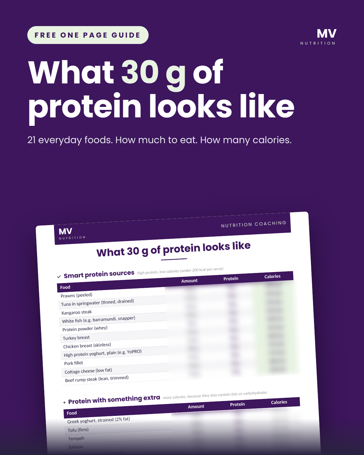 Cover of the free guide What 30 g of Protein Looks Like